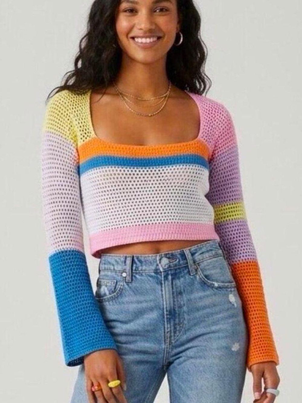 Women's Colorblock Crochet Crop Top - Multicolor
